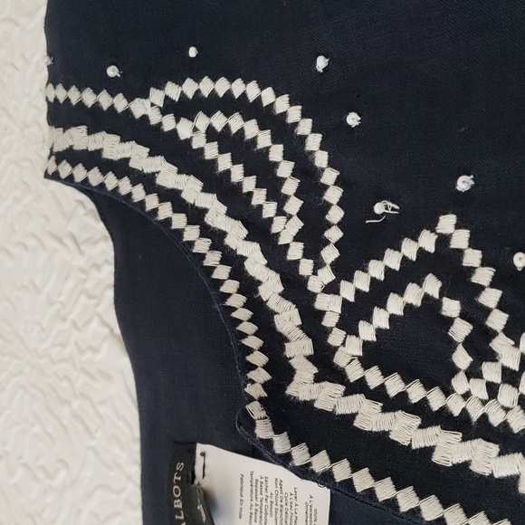 Talbots Navy + White Embroidered Poncho Linen, Size L - Picture 6 of 13